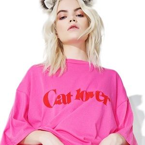NWT Revolve Daydream Nation Cat Lover Tee in Kiss Kiss Pink Size XSmall